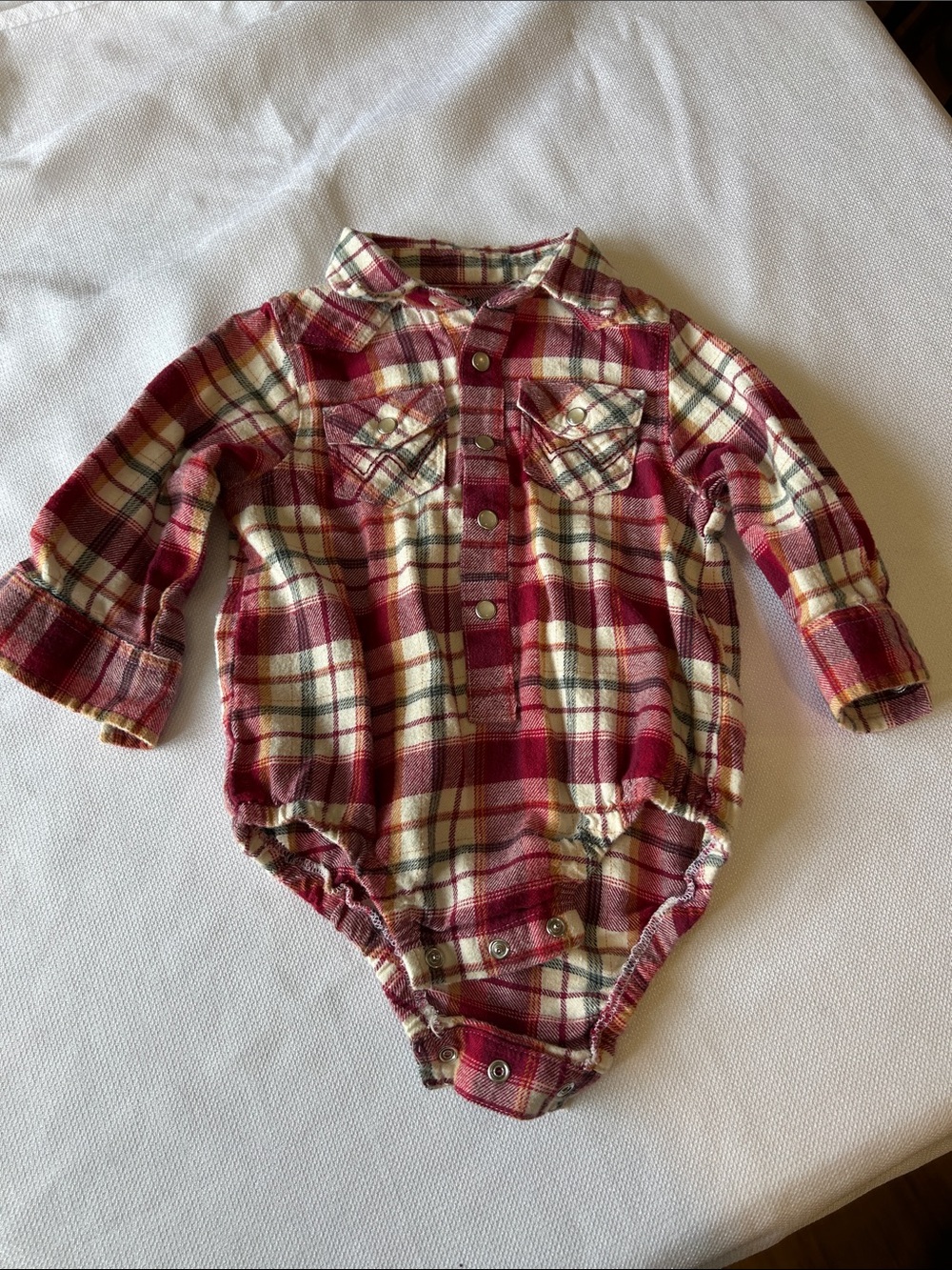 Wrangler Baby Plaid Flannel Onesie in Red and Cream 12 Mo